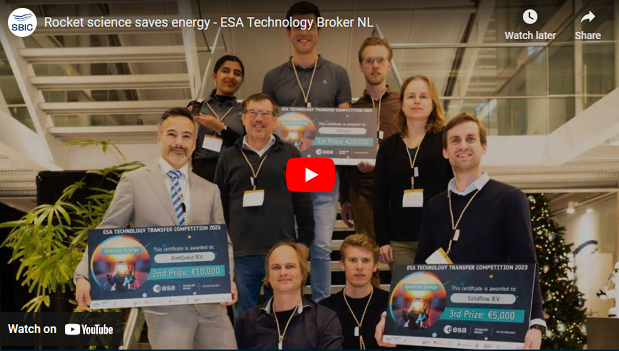 first prize winners of the 2023 Space for Energy Technology Transfer Competition on stage at BIC Noordwijk